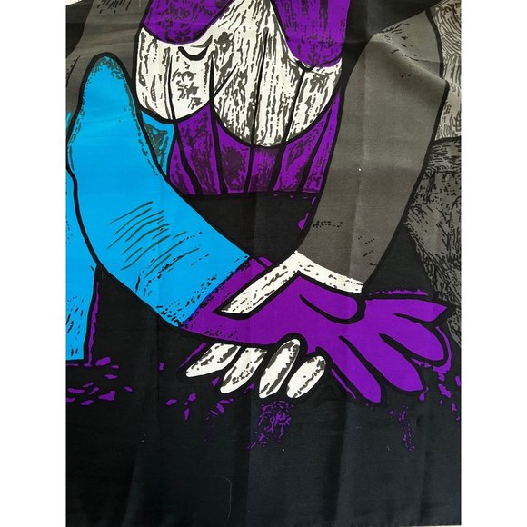 Picasso Large Square Scarf Abstract Face/Body, Purple-Black-Gray-Blue-White - Picture 6 of 7